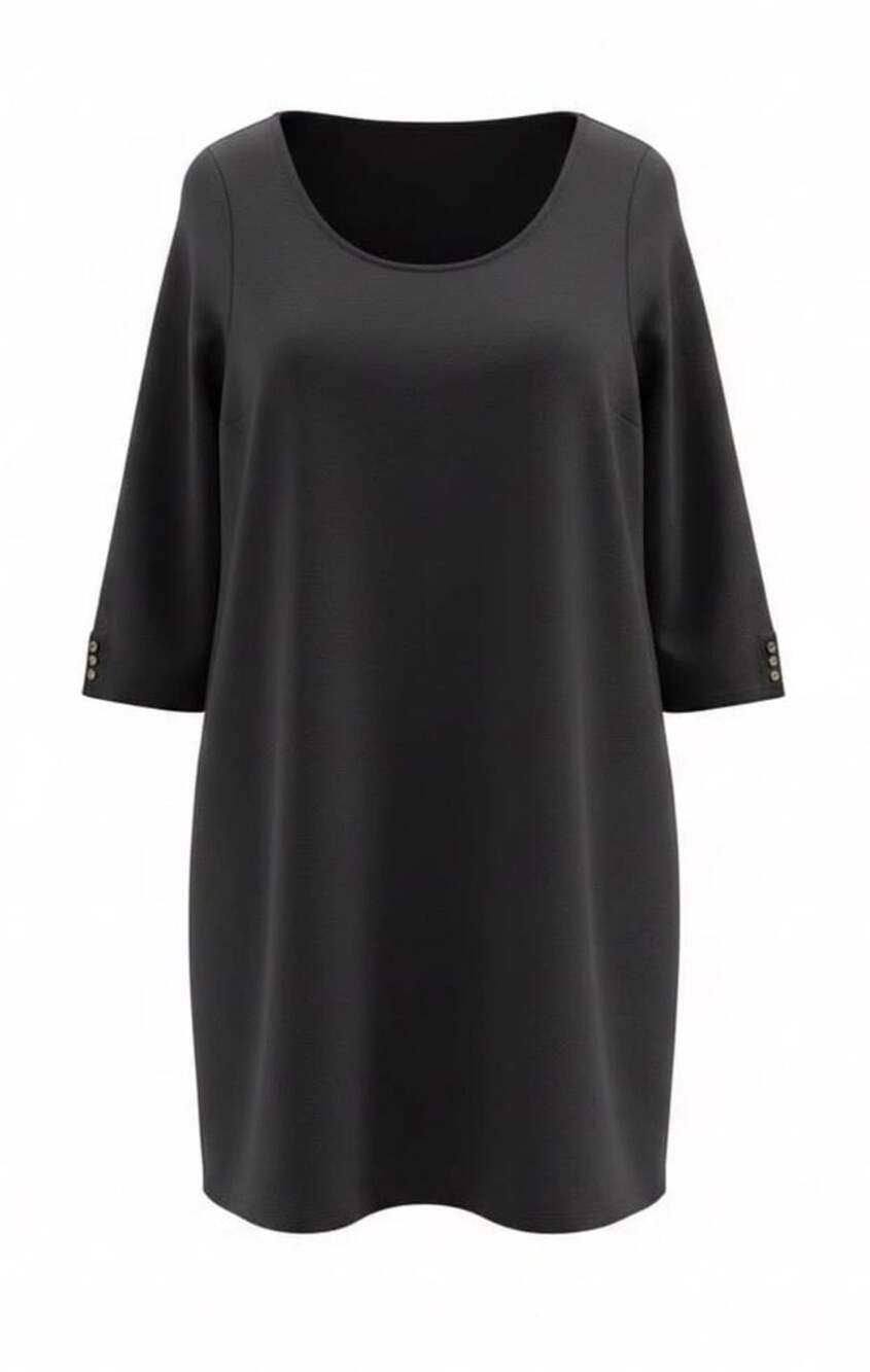 Old Navy Women's Medium Black Square Neck 3/4 Sleeve Shift Dress Gold Buttons